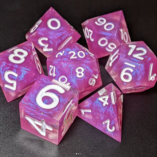 Touch of Astilbe - Set of 7 polyhedral sharp edge dice