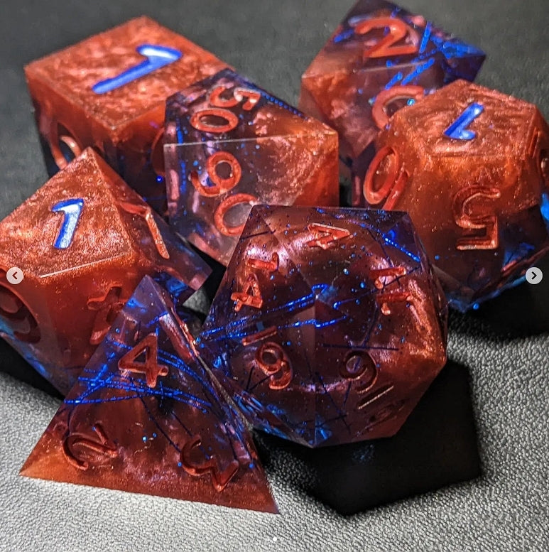 Strawberry Storm - Set of 7 polyhedral sharp edge dice