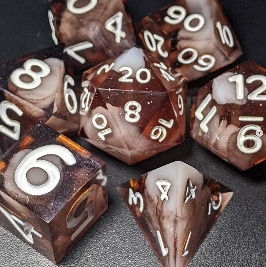 I like my sugar with coffee & cream - Set of 7 polyhedral sharp edge dice