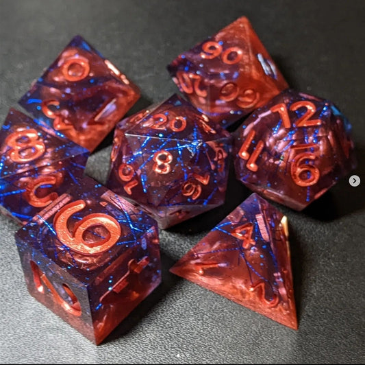 Strawberry Storm - Set of 7 polyhedral sharp edge dice