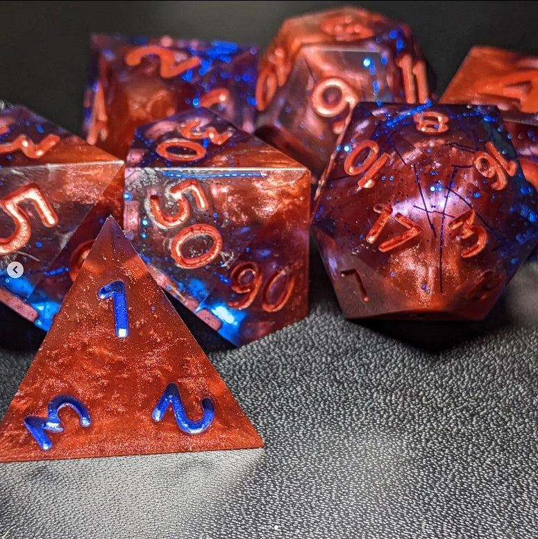 Strawberry Storm - Set of 7 polyhedral sharp edge dice